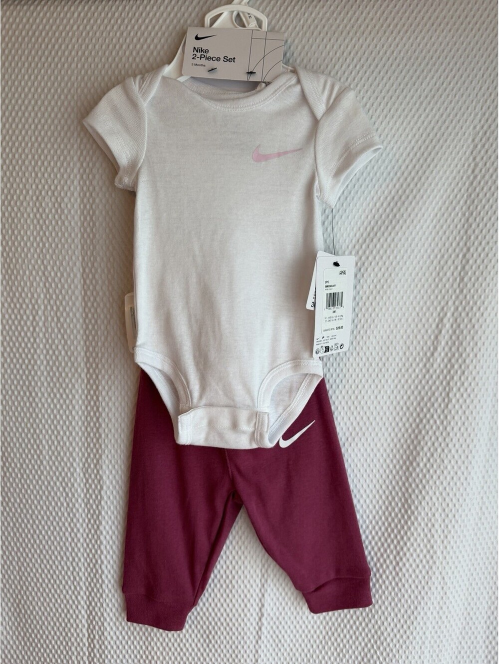Nike Girls Set White And Pink 2 Pc Size 3m Bodysuit And Pants